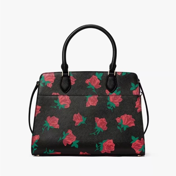 ♠️kate spade Madison Rose Toss Printed Medium Satchel, Black Multi NWT - Picture 6 of 8